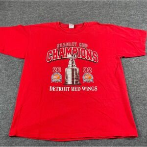 VTG Detroit Red Wings T Shirt Mens Extra Large Red Short Sleeve 2002 Stanley Cup